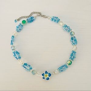 Blue Hawaii tropical hibiscus beaded necklace aqua